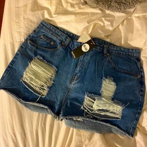 BooHoo Plus Ripped High Waisted Shorts